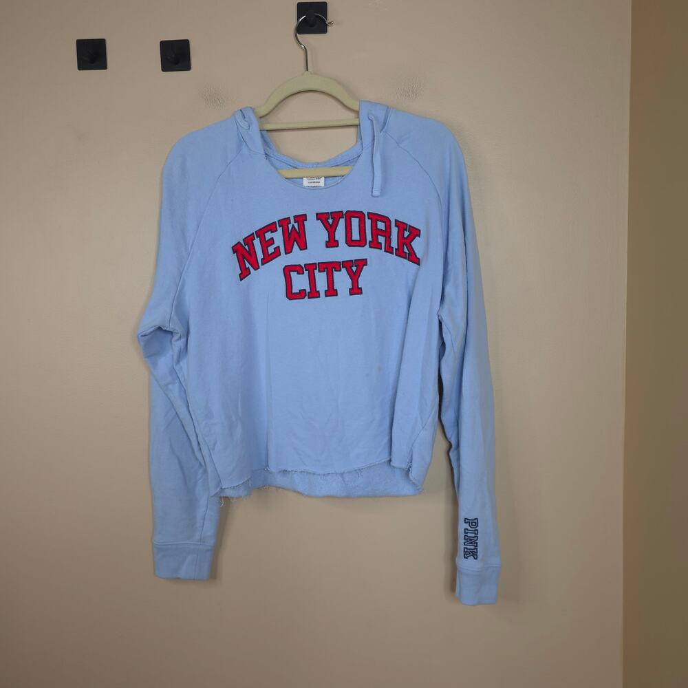 PINK Victoria's Secret New York City Pullover Hooded Sweatshirt in Blue Size L